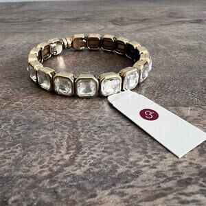 🍭6/$30 New Dress Barn Chunky Jewel Gold Magnetic Hinged Cuff Bangle Bracelet